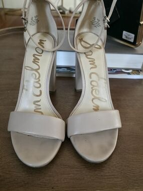 Sam Edelman Beige Block Heel Ankle Strap Sandals